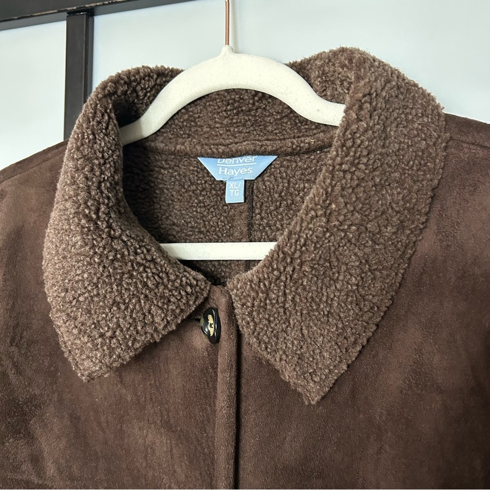 [XL] Denver Hayes Vintage 90’s Chocolate Teddy Button Down Pea Coat Women’s - Picture 6 of 13